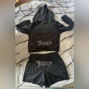 Juicy Couture Black Hoodie and Shorts Set rhinestone logo on back 2 pcs NWT